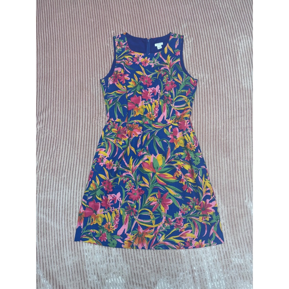 J.Crew Womens Blue Tropical Floral Sleeveless Pique Mini Dress Size 2